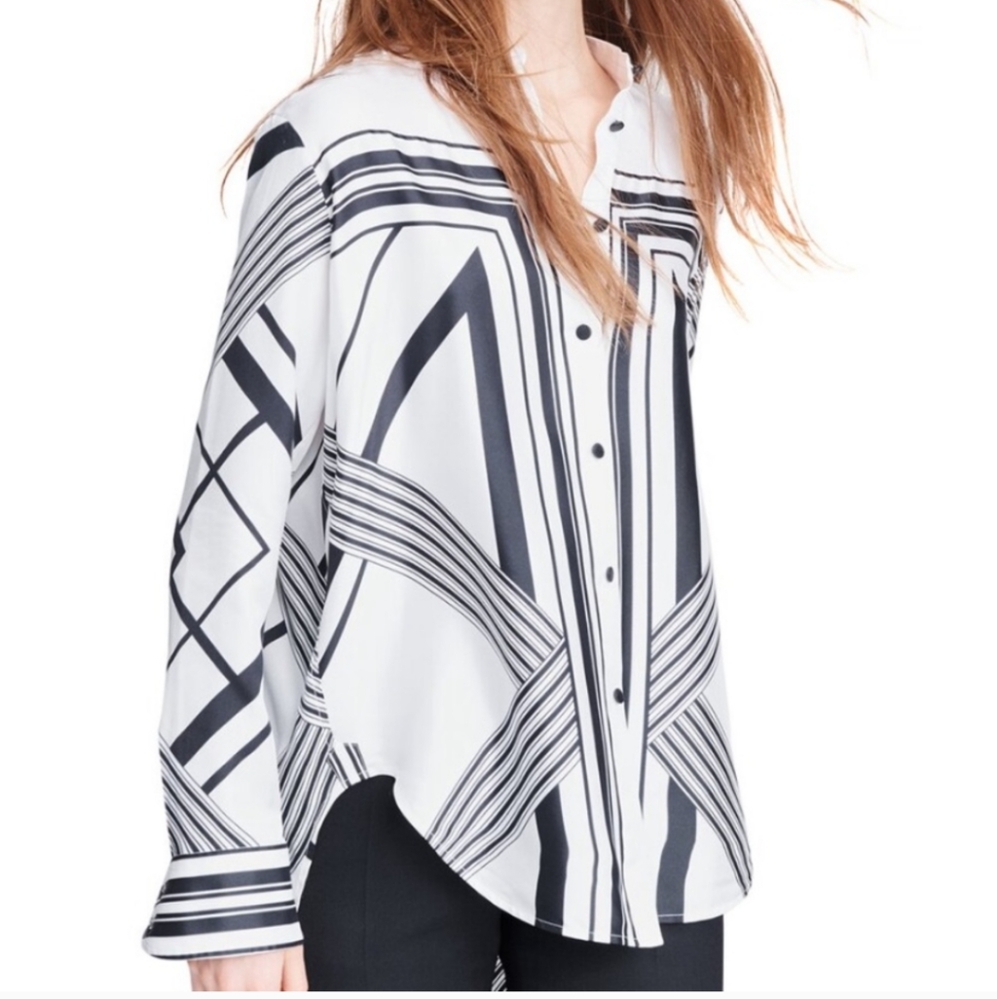 Rag & Bone L Silk Twill Abstract Shirt